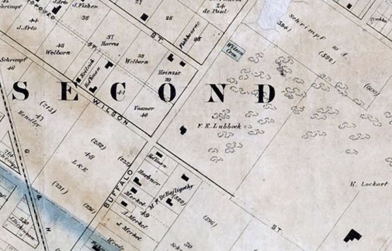 Selection from 1869 Houston Map showing Lubbock’s Grove.