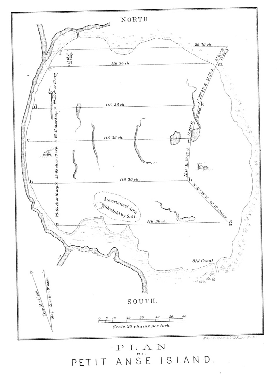 Plan of Petit Anse Island, from an 1867 report by the American Bureau of Mines