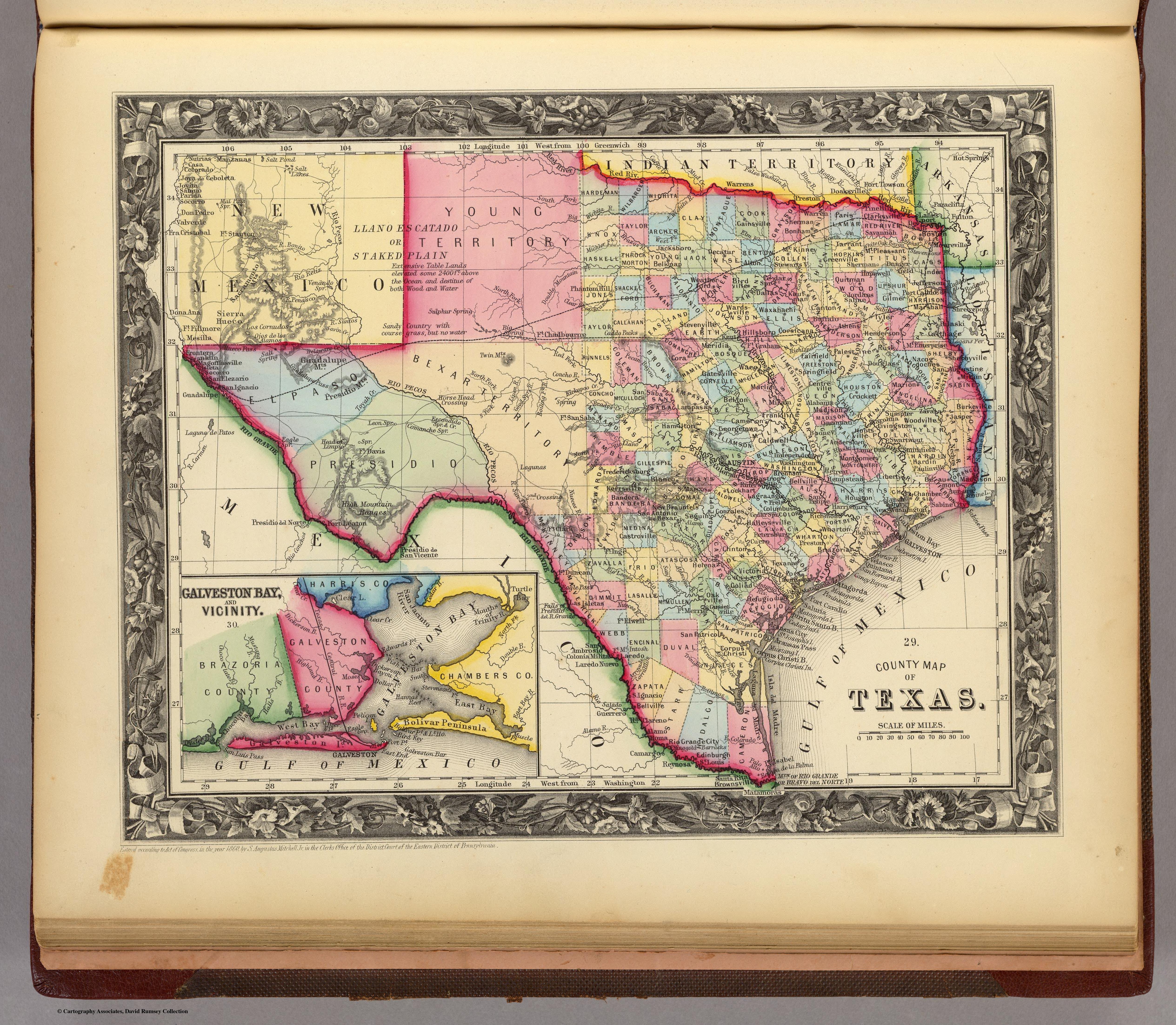 Rumsey Map of Texas Counties, 1860