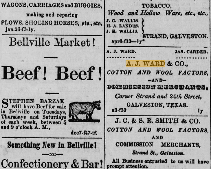 Ad from Galveston paper for Ward & Co.