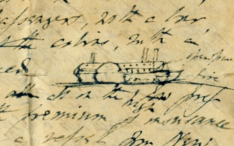 Sketch of the William French by an 1840 passenger, from Portal to Texas History.